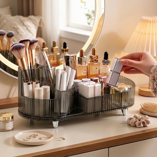 Booklov Rotating Makeup Organizer for Vanity, Large Capacity Cosmetic Display Case, Clear Acrylic Countertop Beauty Storage Holder for Skincare, Brush Eyeshadow Lipstick, Counter Desk, Crystal Black - color: Crystal Black, size: L01