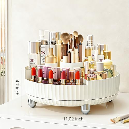 Anyoifax Makeup Perfume Organizer Tray with Divider 360 Degree Rotating Lazy Susan Skincare Lotion Organizer Spinning Cosmetics Storage for Dresser, Vanity, Bathroom Countertop, Large Beige - color: Beige+ Divider, size: 11 "