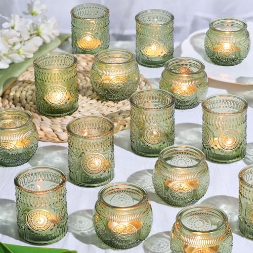 30pcs Assorted Green Votive Candle Holders Bulk, Fall Baby Wedding Shower Decorations,Tealight Candle Holder for Table Centerpieces Decorations, Boho Tea Party Decor, Bridal Shower Gifts for Guests - color: Green