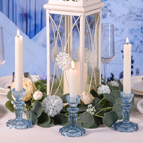 12pcs Taper Candle Holders, Candle Stick Holders, Glass Candle Holder - Vintage Flower Blue Candle Holders for Wedding, Baby Shower & Home Decor (Blue) - color: Blue