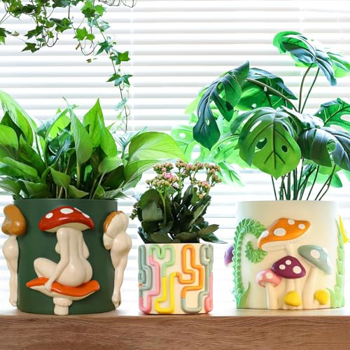 GUGUGO Mushroom Lady Body Plant Pots 8 Inch, Quirky Unique Cute Planters Boho Funky Eclectic Home Decor, Mushroom Butt Flower Pots, Indoor Planting Pot, Modern Aesthetic for Decorating, Dark Green - color: Dark Green, size: 8Inch