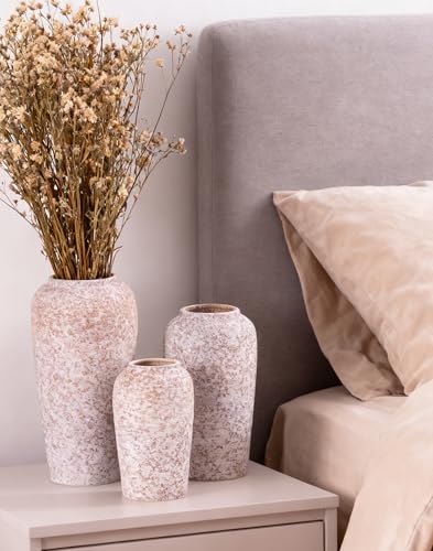 Stone Vase Set 3 Modern Decor Ceramic Vases Rustic Farmhouse Home Tea Table Office Room Desk Large Vases Ornament Pottery - color: 17 Khaki