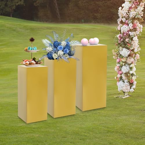 3/6 PCS Square Tall Pedestal Stand Metal Square Pedestal Stand Tall Pedestals Cake Stands for Party Wedding Birthday (Gold, 3Pcs) - color: Gold, size: 3Pcs