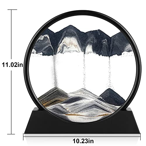 Herecanli Moving Sand Art Picture - 3D Quicksand Painting Decor - Round Glass 3D Deep Sea Sandscape - Relaxing Decoration for Home,Office,Desk,Mantle,Bookshelf,Room- (Black, 12 in) - color: Black, size: 12"