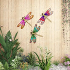 3pcs Metal Dragonfly Garden Art Decorations, Outdoor Hanging Wall Decor Sculptures for Home Garden Yard Patio Window