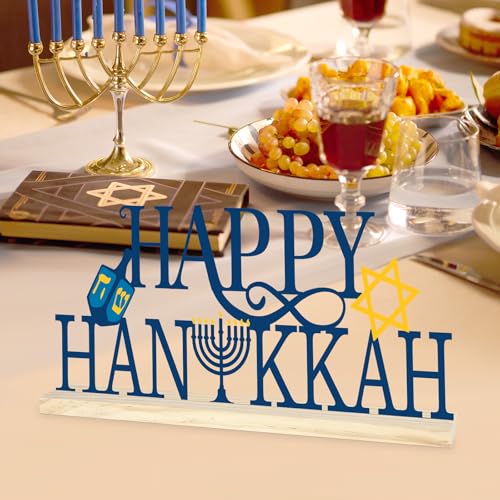 COCHIE Metal Happy Hanukkah Sign, Chanukah Menorah Turkey Table Centerpieces Decorations for Home, Office, Shelf, Mantel, Indoor, Jewish Festival Candles Party Supplies Decor (Hanukkah) - style: Hanukkah