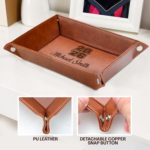 Personalized PU Leather Valet Tray Class of 2026 Graduation Gift with Engraved Name for Men, Boyfriend, Custom Graduation Tray Leather Dresser Organizer for Him & Her, Engraved Catchall Gift - style: Graduation