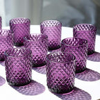 Woho 24pcs Purple Votive Candle Holders, Glass Tea Lights Candle Holder for Wedding Table Centerpiece, Studded Diamond Tealight Candle Holder for Tealight Candles/Votive Candles - color: Deep Purple