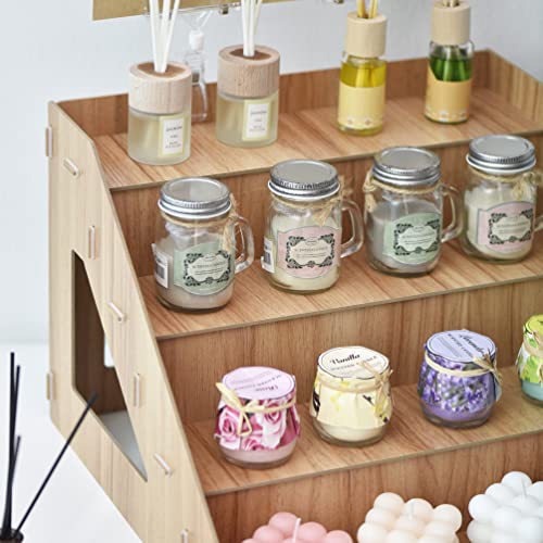 Tapeera 4-Tier Retail Wooden Display Riser - Farmers Market Craft Fair Display Rack - Candle Soap Display Stand for Craft Shows - Wood Countertop Pop Up Shop Display Rack for Tumblers Cupcakes Candy