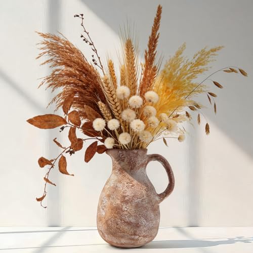 Ceramic Flower Vase 8 inch Farmhouse Vase with Handles for Home Decor Vintage Rustic Decorations for Bathroom, Living Room, Entryway, Wedding (Retro) - color: 8 Inch-retro