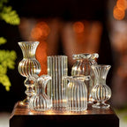 H&D HYALINE & DORA 6 Pcs Mini Glass Flower Vases Cat Whisker Vase Clear Miniature Ribbed Vases for Centerpieces, Wedding Reception Table Decorations(1.2-2.5 in)
