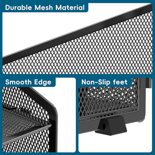 Desk File Organizer, Paper Organizer with 4 Letter Trays and 2 Vertical Upright Sections, Desk Organizers and Accessories for Office, School, Home, Black - color: Black