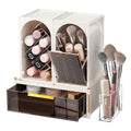 INVSSENE Stackable Makeup Organizer Countertop, Storage Perfume Skincare Cosmetic Lipstick Face Mask Makeup Brush Palettes, Ideal for Vanity Bathroom Counter - color: Coffee+White 3515