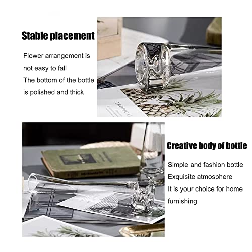 Hand-Made Blown Art Bud Glass Vase Clear Small Glass Vase Glass Flower Vase Heavy Base Single Stem Flower Drop Vase for Flower and Office Bud Home Wedding Decor (Oblique Mouth)
