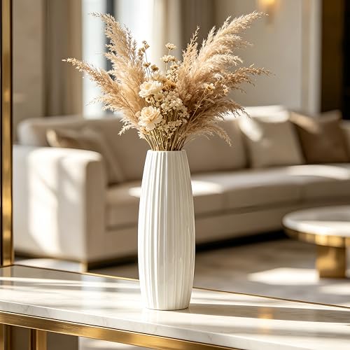 12 Inch White Vase Ceramic Flower Vase, Tall Vases for Pampas Grass, Home Decor, Modern Textured Vases for Living Room Decorations,Table Centerpieces,Shelf,Farmhouse Small Ceramic Vase - style: Shape 7
