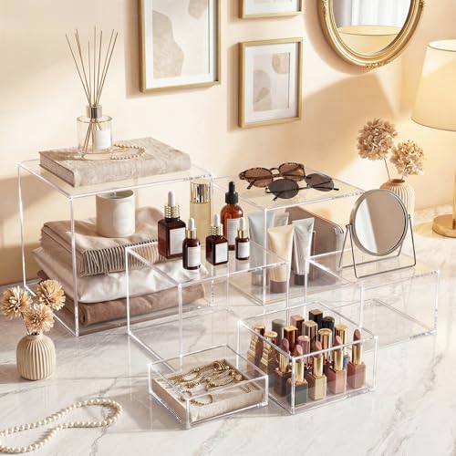 Acrylic Nesting Risers Display Stands Cube Boxes with Hollow Bottoms 6Pcs Clear Acrylic Boxes for Display (Clear) - color: Clear