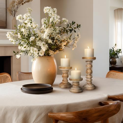 Candle Holder for Pillar Candle Set of 3, Farmhouse Wood Candle Holder, Rustic Wooden Candle Stand, Vintage Tall Candle Stand Decorative for Living Room, Table Centerpiece,Brown - color: Washedbrown