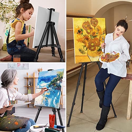Art Painting Artist Easel Stand, Portable Adjustable Aluminum Metal Tripod Display Easel with Bag, Height from 17 to 66 inch for Table-Top/Floor Drawing and Displaying, Black - style: Black - 1pack