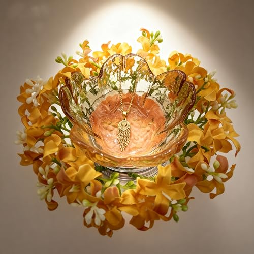 Mini Flower Ring Plate Jewelry Storage Tray Ring Holder for Dressing Table, Bedside Table, Room Bathroom Decoration, Cute Valentine's Day Christmas Birthday Gift for Women (orange flower) - color: orange Jewelry Tray and Flower Base