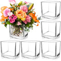 PINIWON 6 Pack Square Glass Vases 5 x 5 x 5 Inch, Clear Cube Flower Vases for Centerpieces, Candle Holders for Wedding Party Home Decor