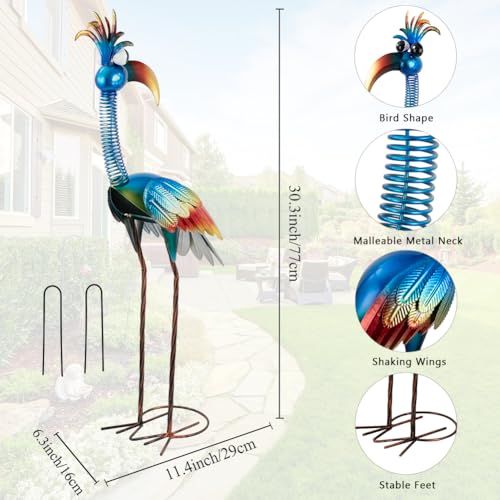 DREAMSOUL 30" Tall Bird Garden Statues Metal Standing Bird Outdoor Statues, 3D Funny Statue for Garden Patio Lawn - color: Blue