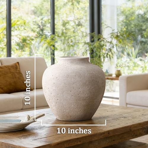 Vanselia Ceramic Flower Vase Home Decor - Large Tall Farmhouse Table Vases Rustic Vintage Living Room Kitchen Bedroom Decorations for House Book Shelf Office Coffee Desk Dining Fireplace (10" Rustic) - color: Rustic-10"