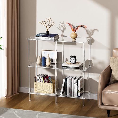 Acrylic Side Table Clear 3-Tier End Table for Living Room, Office, Hallway, Bedroom Small Bedside Table (8mm 31.7" high) - size: 8mm 31.7" high