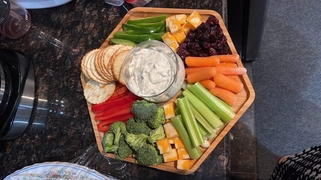 Bamboo Serving Trays Cutting Boards 16.5"x11.8"（42x30cm with Handle, Set Includes 0.63"(1.6cm) Thick Plates Hexagon 12.5"(32cm)+Square 7.8"(20cm)+Circle 7.8"(20cm) for Family Dinner Time - color: 0.63"(1.6cm) Thick 1xhexagon 12.5"(32cm)+1xsquare 7.8"(20cm