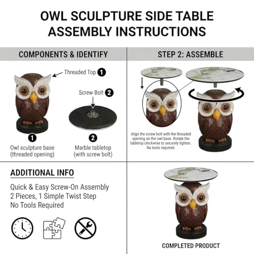 Artistic 3D Owl Sculpture End Table with Faux Marble Top,from Odorless Resin, Multi-Functional Accent Table for Living Room, Entryway, Stable Scratch-Resistant Design, No-Tool Assembly - color: Red Owl