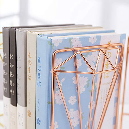 Winterworm Metal Bookends Book Ends Heavy Duty Modern Decorative for Bedroom Library Office School Book Display Desktop Organizer Gift (Diamond Rose Gold) - color: Diamond Rose Gold
