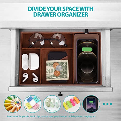 Valet Tray, Built in Wireless Charging Pad, Nightstand Organizer, Dresser Organizer, Mens Jewelry Box, Valet Charging Station, Faux Leather Valet Tray for Men and Women, Brown - color: Brown +Wireless