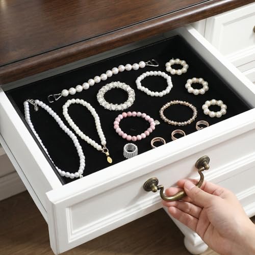 Velvet Jewelry Trays 6 Pcs Black Stackable Jewelry Organizer Trays for Earring Necklace Bracelet Ring Jewelries Storage Display Case - color: Black-6pcs