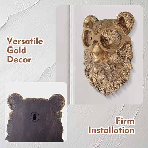 UITWMKTG Gold Animal Head Wall Decor Wall Sculpture Home Decor Statue for Living Room Office Bedroom Modern Decor for Men Women Bear - color: Bear