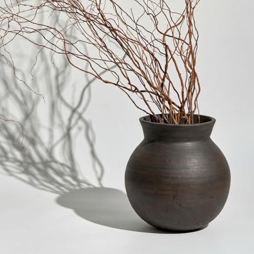 LB2 Brown Ceramic Large Vase, 13" Tall Zen Style vase, Terra Cotta Pitcher, Distressed Farmhouse Decor, Pottery Decorative Flower for Home Decor - color: Brown - 13"