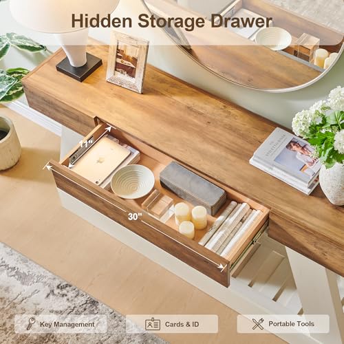 OKD 60" Farmhouse Entryway Table with Drawer, Console Table Behind Sofa, Narrow Long Entryway for Hallway, Living Room, Hallway, Behind Couch(Antique White) - color: Antique White