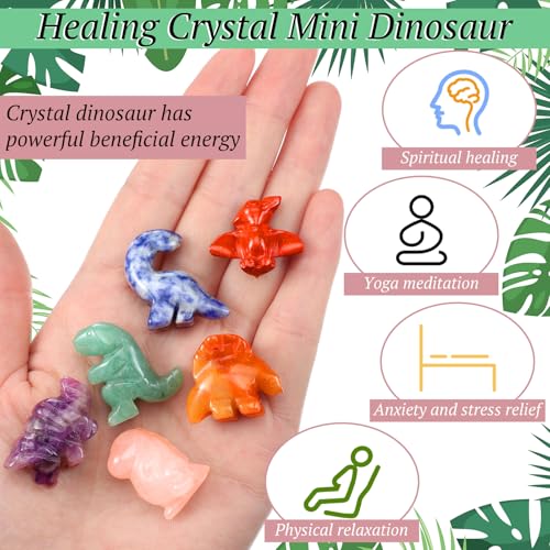 Seenelling 6 Pcs Crystal Dinosaur Figurines - Cute Stone Dinosaur Figures Statue Collection Decor for Women, Men, Desk, Garden, Home