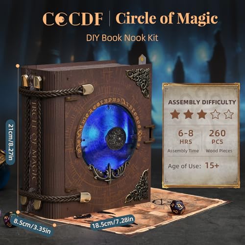 CCCDF Magic Book Nook Kit, Openable Miniature Dollhouse Booknook, 3D Wooden Bookend with LED Light, Wizard Themed DIY Craft Decor for Adults Teens - Circle of Magic - style: Circle of Magic