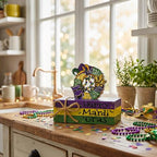 Smile Mardi Gras Wooden Decor, Wreath Mask & Fleur - de - Lis Books, Mardi Gras Indoor Decoration - style: Mask