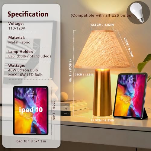 Brass Gold Rattan Table Lamp for Bedroom, Modern Wicker Lamps for Bedside Nightstand, Small Table Rattan Shape Lamps for Small Spaces for Kitchen Counter, Home Office, Living Room, Kids Dorm - color: Gold
