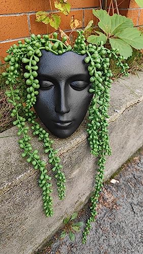 Ceramic Female Form Face Vase - Modern Sculpture Planter Pot, Human Face Shaped Vase, Wall Hanging Plant Pot with Drainage for Home Decor Centerpieces, Office or Outdoor Hanging Decor - color: Black-color