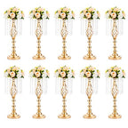 10 Pcs 19.3 inches Tall Crystal Flower Stand Wedding Road Lead Tall Flower Holders Centerpiece Crystal Flower Chandelier Metal Flower Vase for Reception Tables Wedding Supplies - color: Gold, size: Medium - 10 Pcs
