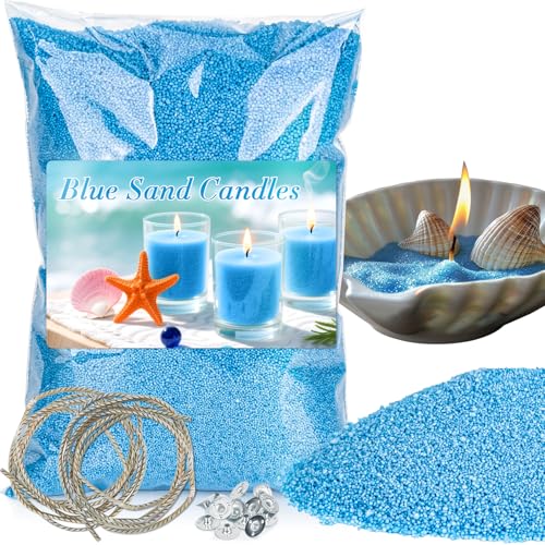 Sukh Blue Candle Sand with Wick - 430G(0.94lb) Sand Candle with Wicks Refillable Candles for Weddings, Parties, Halloween, Christmas - color: Blue