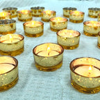 GOLDEAL 30 Pcs Samll Glass Tealight Candle Holders Speckled Gold Glass-Tea Candle Holders Bulk-Perfect for Weddings, Parties, Dinners - Ideal for 1.5" Standard Tealights and Candle Moulds… - color: Speckled Gold