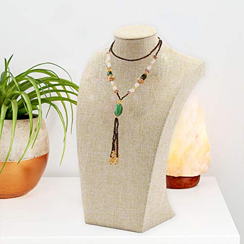 Necklace Display Bust, 9.8" high Beige Linen Jewelry Holder for Necklaces & Bracelets, Figure Display Stand for Jewelry Shop & Personal Makeup (25cm*14cm) - size: 9.8 x 5.5 inch