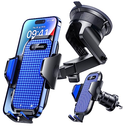 VANMASS [True Military-Grade] Car Phone Holder [Best Suction & Clip] Cell Phone Mount for Dashboard Windshield Vent Truck Cradle Dash Stand for iPhone 15 Pro Max 14 13 12 Android, Blue - color: Blue
