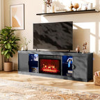 LGHM 70'' LED TV Stand with Fireplace, Stylish Modern Entertainment Center with 2 Slip Doors for TVs Up to 80”, Media Console with Storage for Living Room, Black - size: 22''H & Fireplace