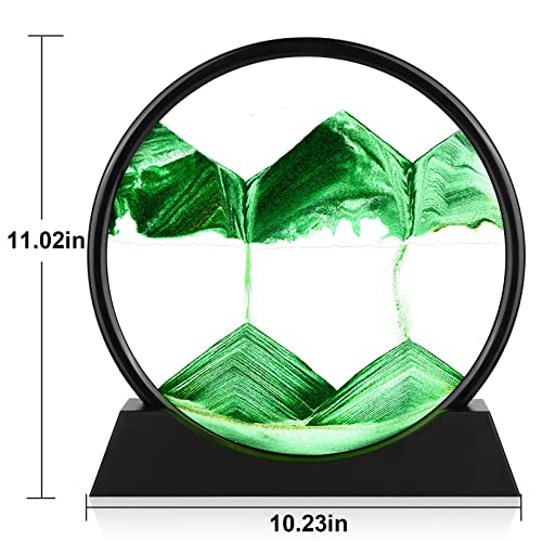 Herecanli Moving Sand Art Picture - 3D Quicksand Painting Decor - Round Glass 3D Deep Sea Sandscape - Relaxing Decoration for Home,Office,Desk,Mantle,Bookshelf,Room- (Green, 12 in) - color: Green, size: 12"