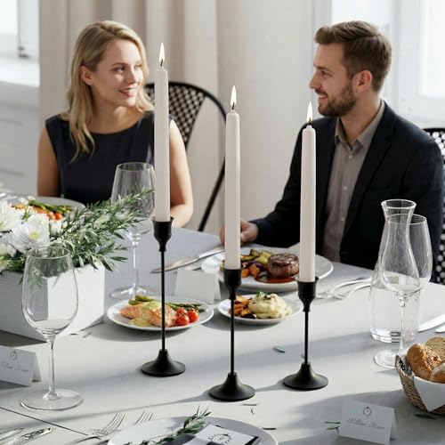 NLBTW Black Candlestick Holders Taper Candle Holders, Set of 3 Vintage Candle Sticks Holder Decor Used as Fireplace Mantel or Table Centerpieces for Wedding, Dinning, Party - color: Black, size: 1 set (3 pcs)