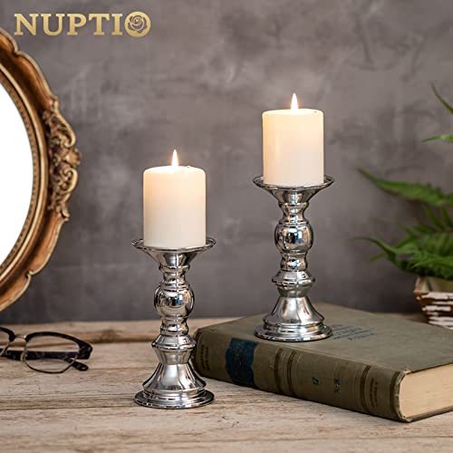 Nuptio Silver Pillar Candle Holders, Wedding Centerpieces Metal Candle Holder for 2 inches Candles Stand Decoration Ideal for Weddings Special Events Parties Living Room, 10 Pcs - color: Silver, size: 10 Pcs