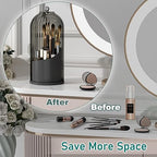 GAXmi Makeup Brush Holder with Lid Cosmetic Tools Organizer 360 Rotating Waterproof Dustproof Beauty Brushes Storage for Vanity, Black-Grey - color: Black-Grey